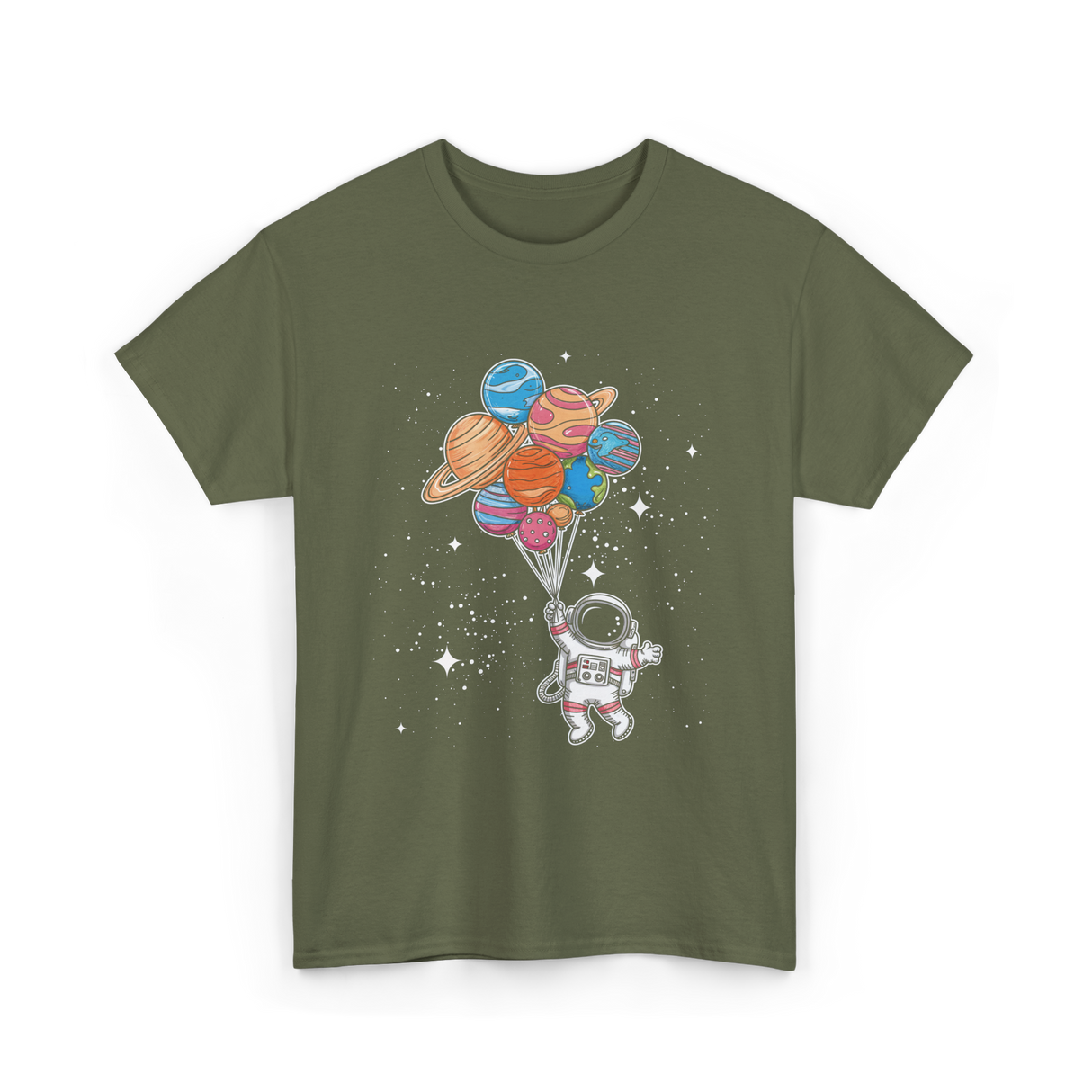 Astronaut Holding Planets Space Kids T-Shirt - Military Green