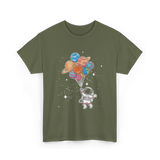 Astronaut Holding Planets Space Kids T-Shirt - Military Green