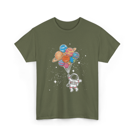 Astronaut Holding Planets Space Kids T-Shirt - Military Green