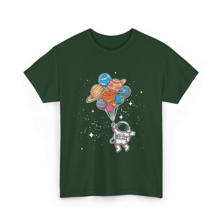 Astronaut Holding Planets Space Kids T-Shirt - Forest Green