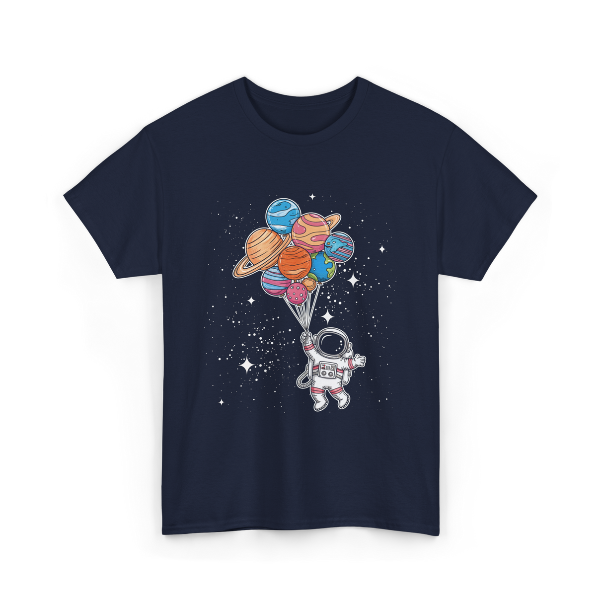 Astronaut Holding Planets Space Kids T-Shirt - Navy