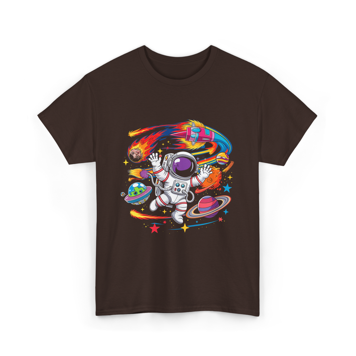 Astronaut in Outer Space T-Shirt - Dark Chocolate