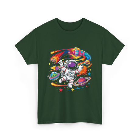 Astronaut in Outer Space T-Shirt - Forest Green