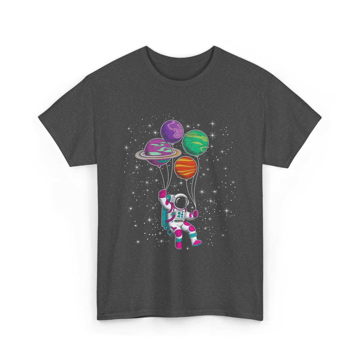 Astronaut Planet Balloons Kids T-Shirt - Dark Heather