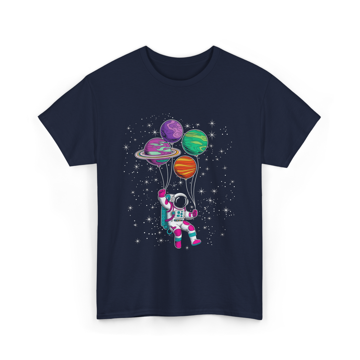 Astronaut Planet Balloons Kids T-Shirt - Navy