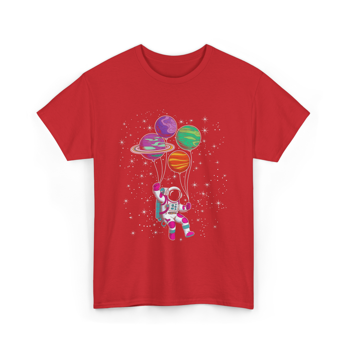 Astronaut Planet Balloons Kids T-Shirt - Red