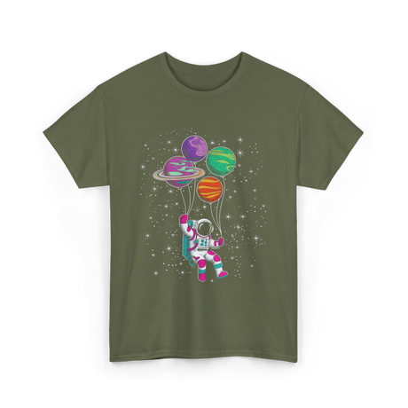 Astronaut Planet Balloons Kids T-Shirt - Military Green