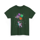 Astronaut Planet Balloons Kids T-Shirt - Forest Green