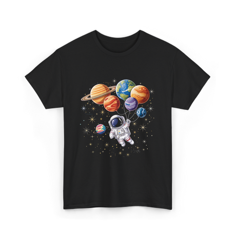 Astronaut with Planets Space T-Shirt - Black