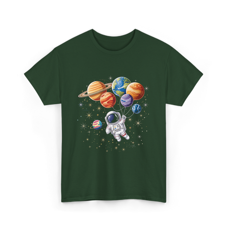 Astronaut with Planets Space T-Shirt - Forest Green