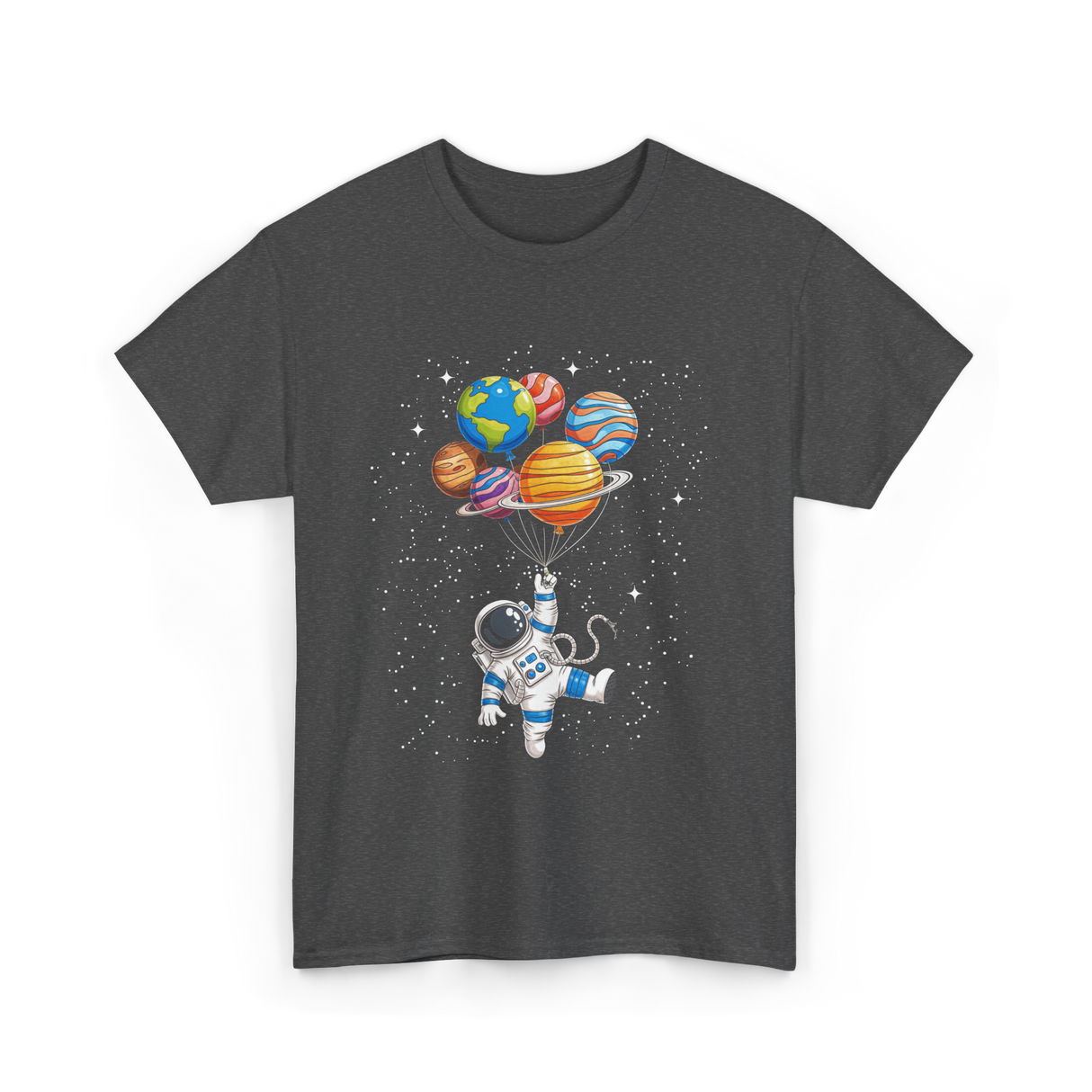 Astronaut With Planets Space T-Shirt - Dark Heather