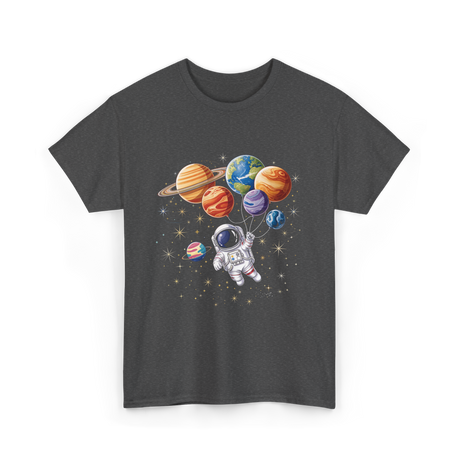 Astronaut with Planets Space T-Shirt - Dark Heather