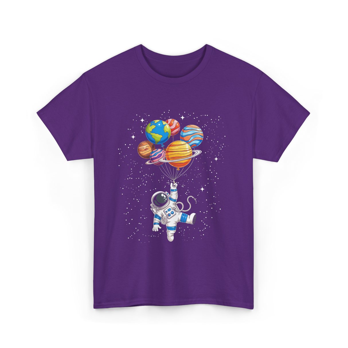 Astronaut With Planets Space T-Shirt - Purple