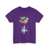 Astronaut With Planets Space T-Shirt - Purple