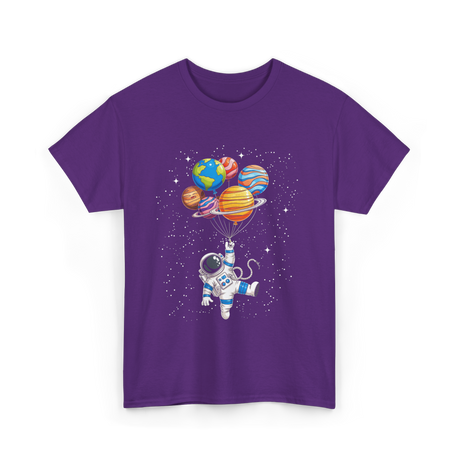 Astronaut With Planets Space T-Shirt - Purple