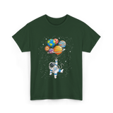 Astronaut With Planets Space T-Shirt - Forest Green