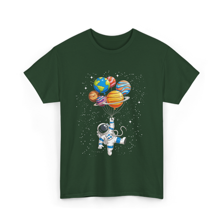 Astronaut With Planets Space T-Shirt - Forest Green