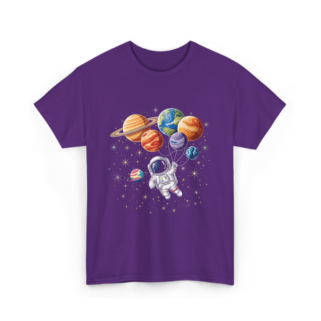 Astronaut with Planets Space T-Shirt - Purple