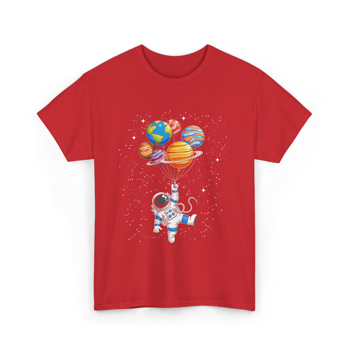 Astronaut With Planets Space T-Shirt - Red