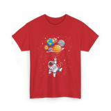 Astronaut With Planets Space T-Shirt - Red