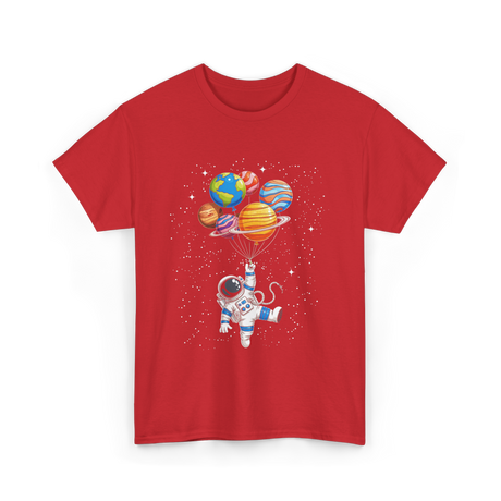 Astronaut With Planets Space T-Shirt - Red