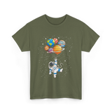 Astronaut With Planets Space T-Shirt - Military Green