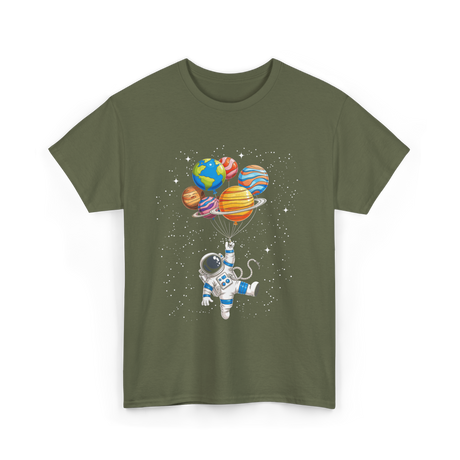 Astronaut With Planets Space T-Shirt - Military Green