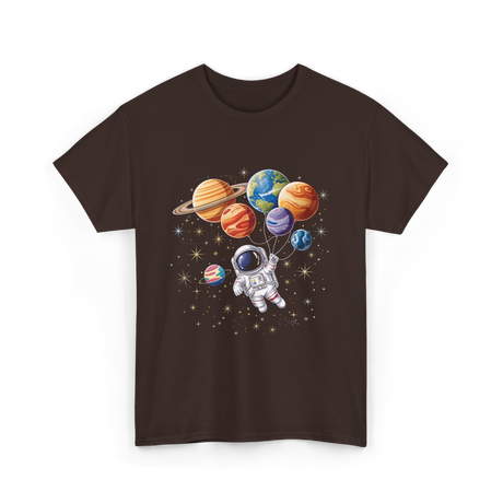 Astronaut with Planets Space T-Shirt - Dark Chocolate