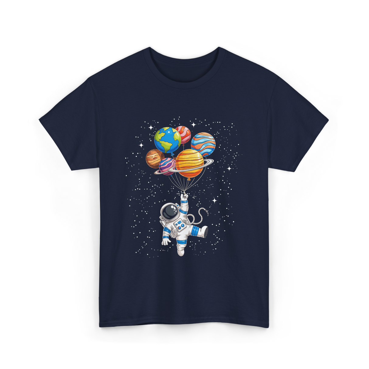 Astronaut With Planets Space T-Shirt - Navy