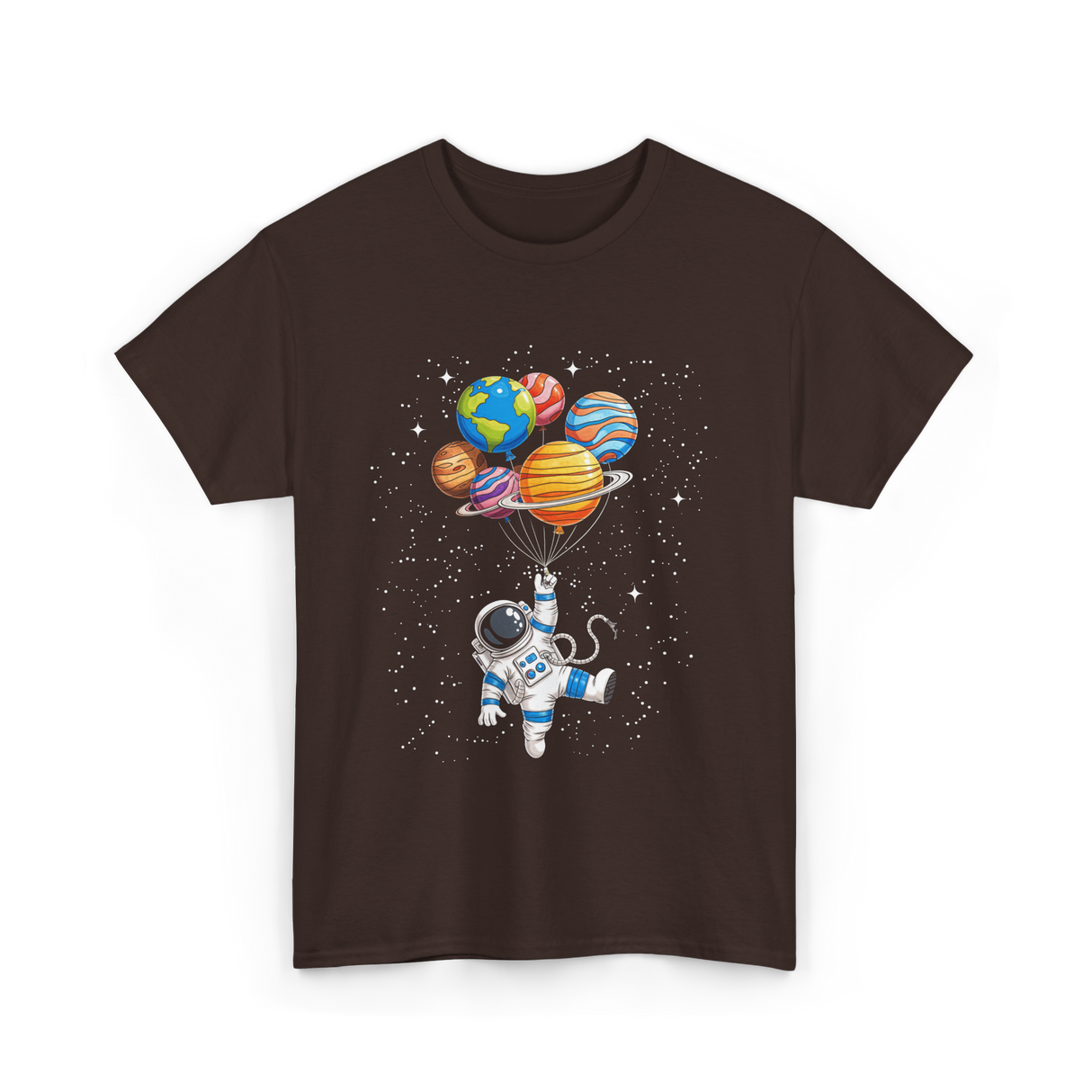 Astronaut With Planets Space T-Shirt - Dark Chocolate