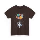 Astronaut With Planets Space T-Shirt - Dark Chocolate