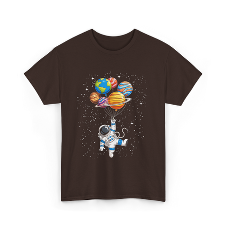 Astronaut With Planets Space T-Shirt - Dark Chocolate