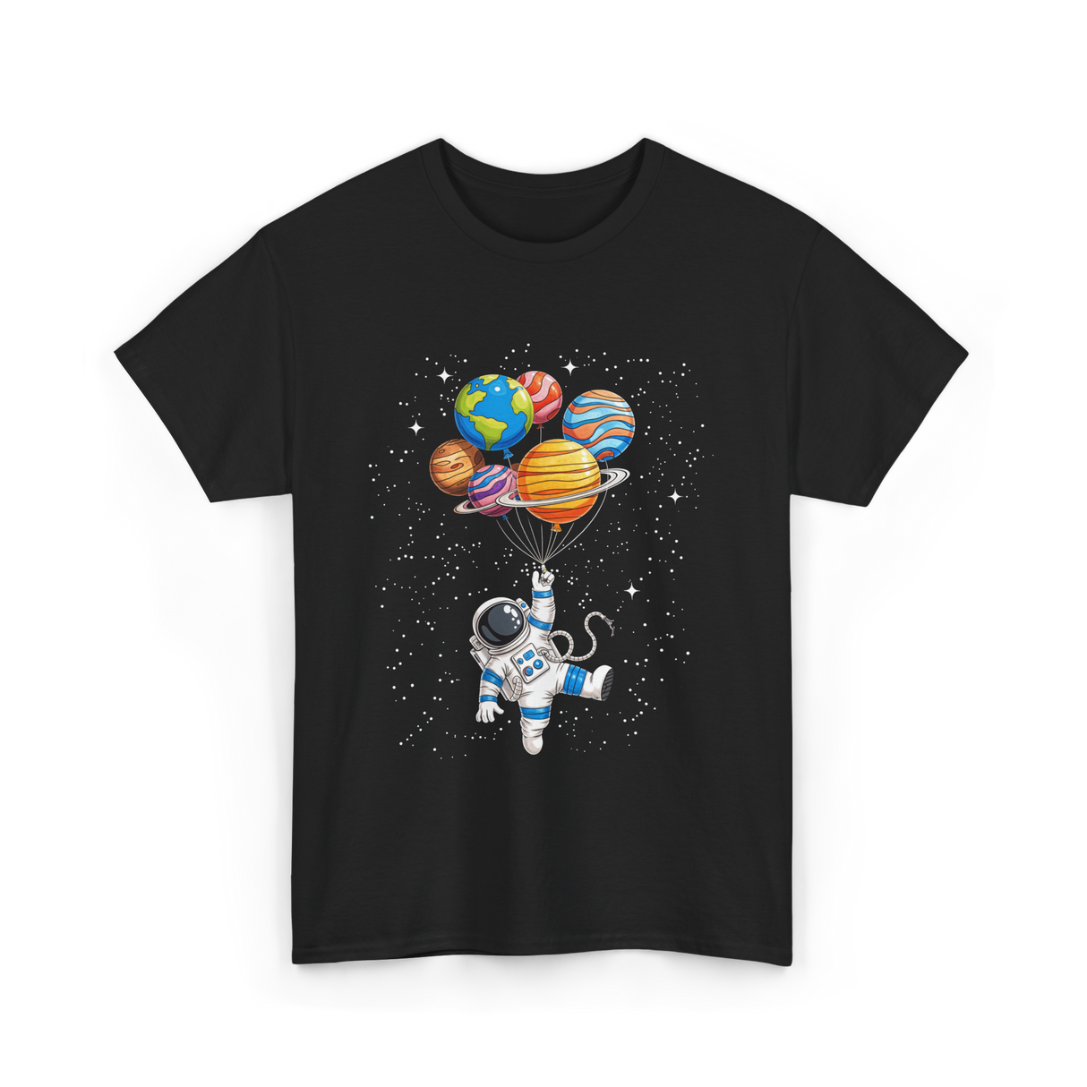 Astronaut With Planets Space T-Shirt - Black