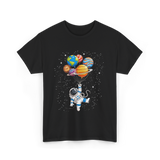 Astronaut With Planets Space T-Shirt - Black