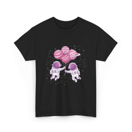 Astronauts with Balloons Space T-Shirt - Black