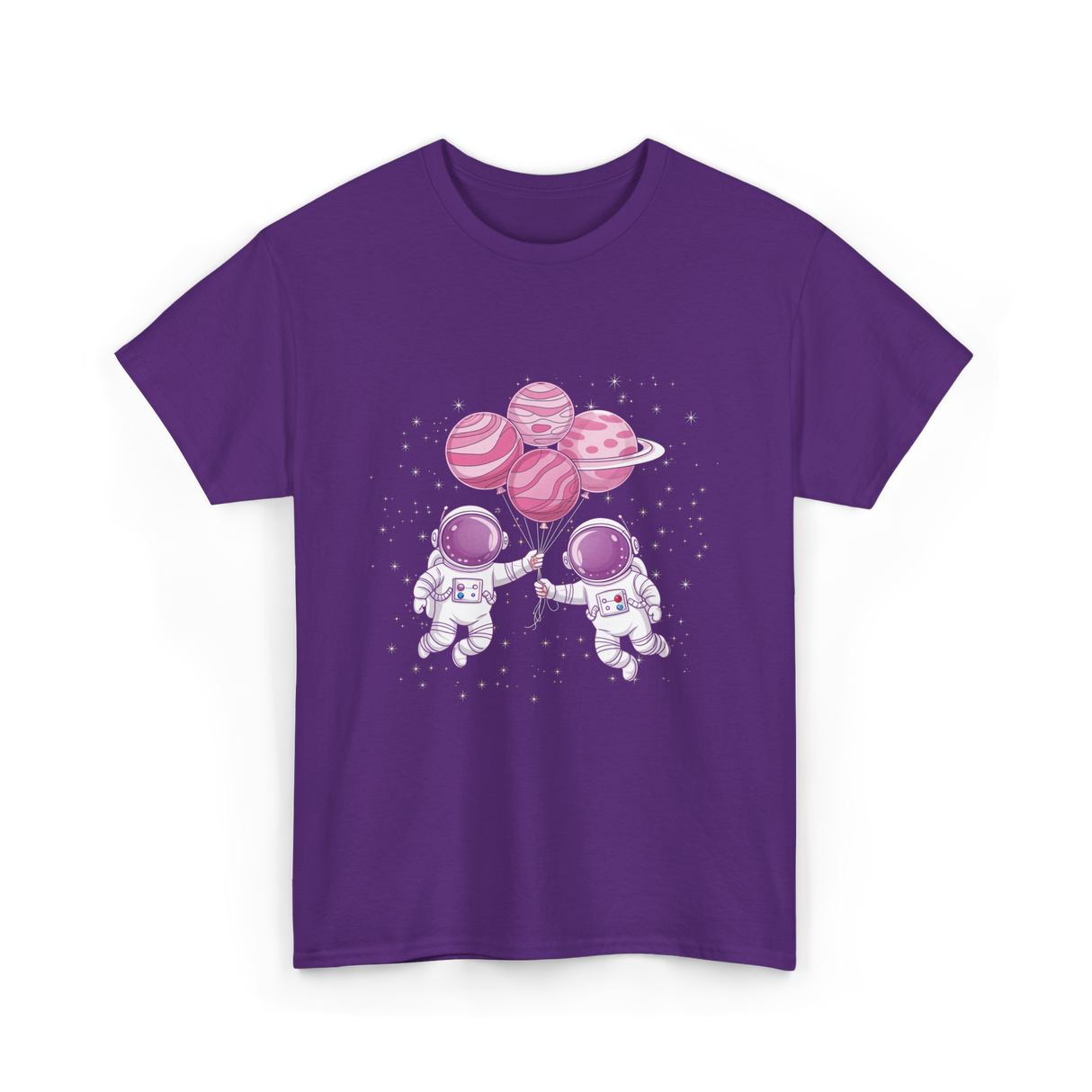 Astronauts with Balloons Space T-Shirt - Purple