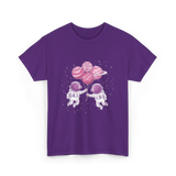 Astronauts with Balloons Space T-Shirt - Purple