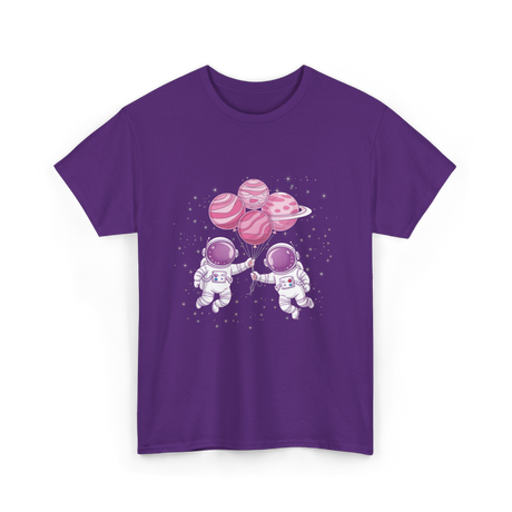 Astronauts with Balloons Space T-Shirt - Purple