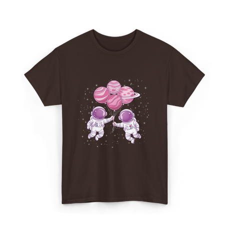 Astronauts with Balloons Space T-Shirt - Dark Chocolate