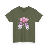 Astronauts with Balloons Space T-Shirt - Military Green