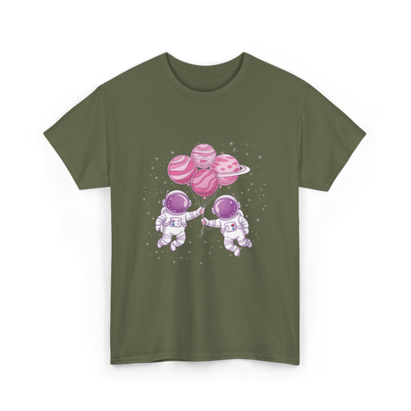 Astronauts with Balloons Space T-Shirt - Military Green