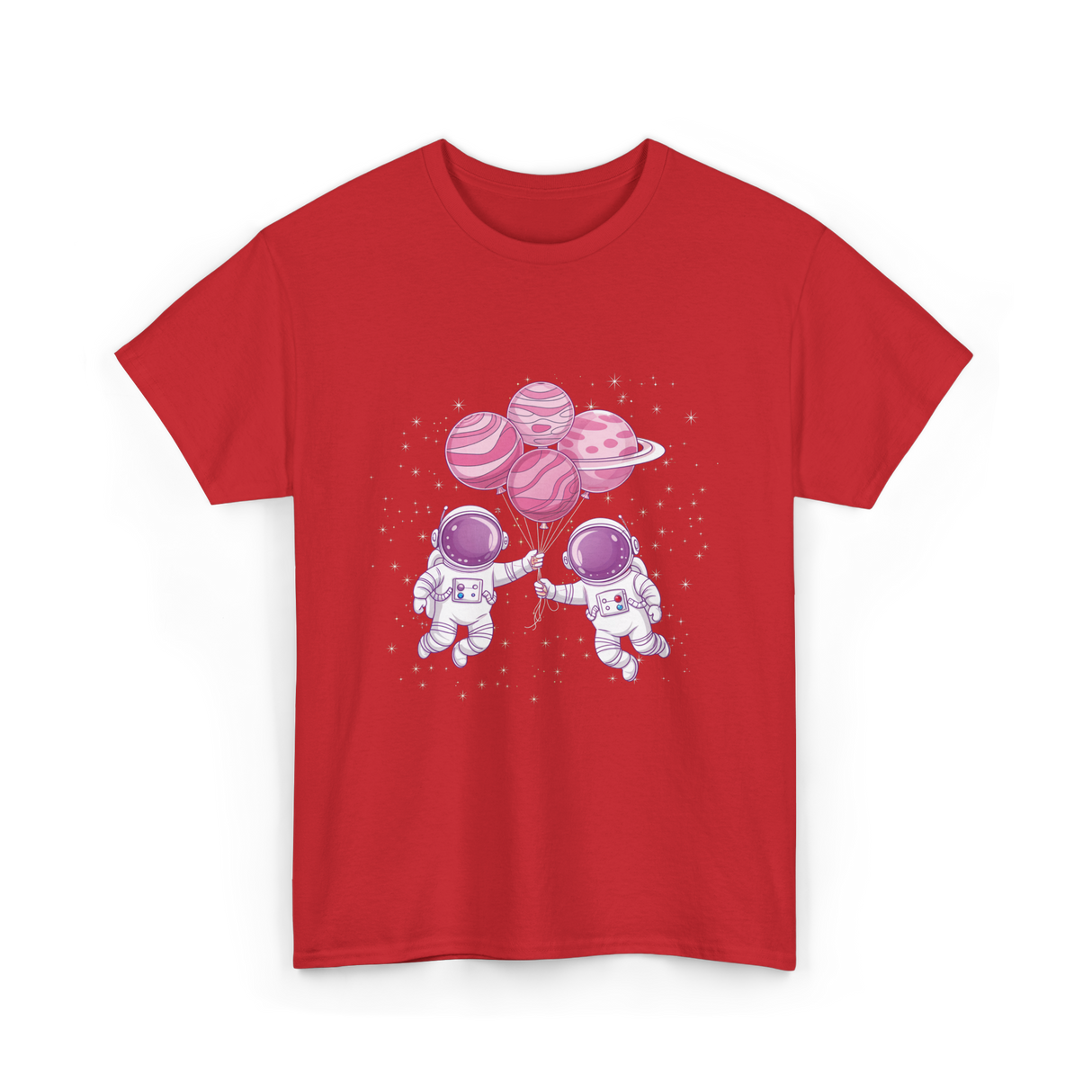 Astronauts with Balloons Space T-Shirt - Red