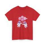 Astronauts with Balloons Space T-Shirt - Red