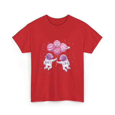 Astronauts with Balloons Space T-Shirt - Red