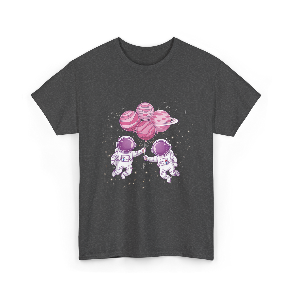 Astronauts with Balloons Space T-Shirt - Dark Heather