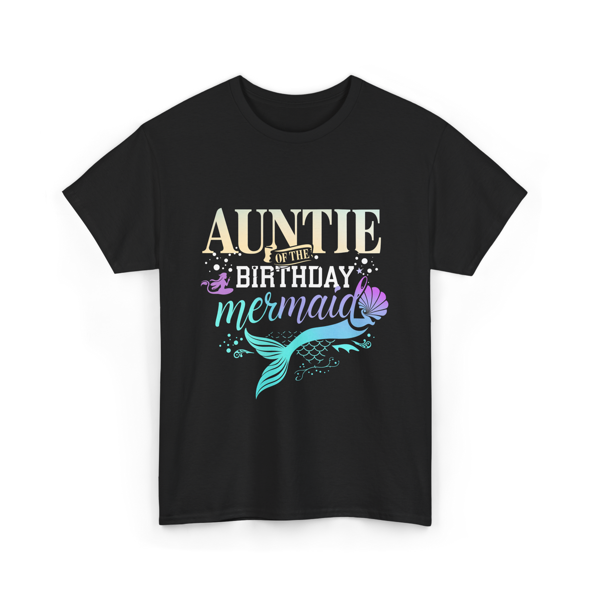 Auntie of the Birthday Mermaid T-Shirt - Black