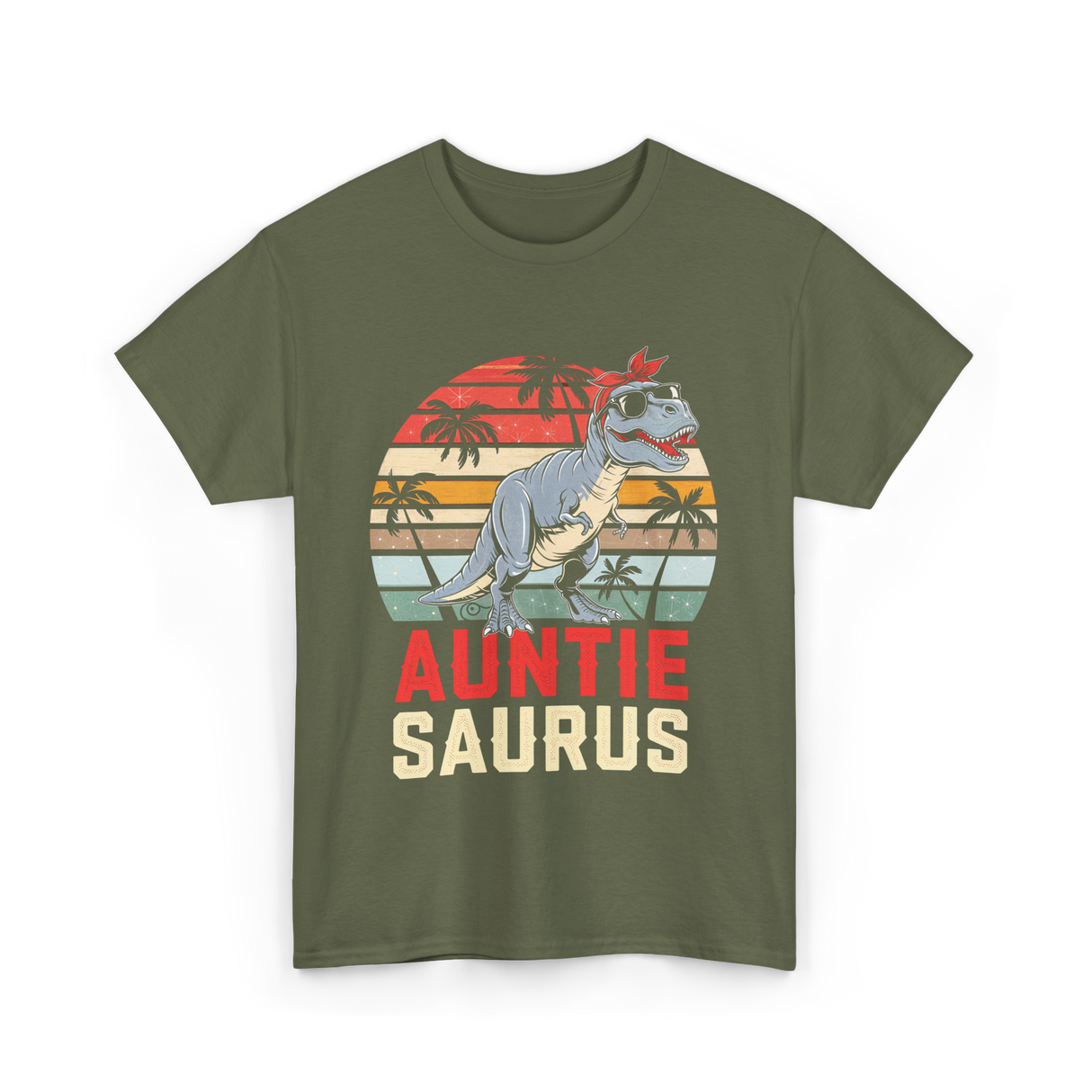 Auntie Saurus Dinosaur Family T-Shirt - Military Green