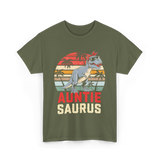 Auntie Saurus Dinosaur Family T-Shirt - Military Green