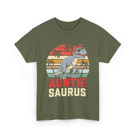 Auntie Saurus Dinosaur Family T-Shirt - Military Green