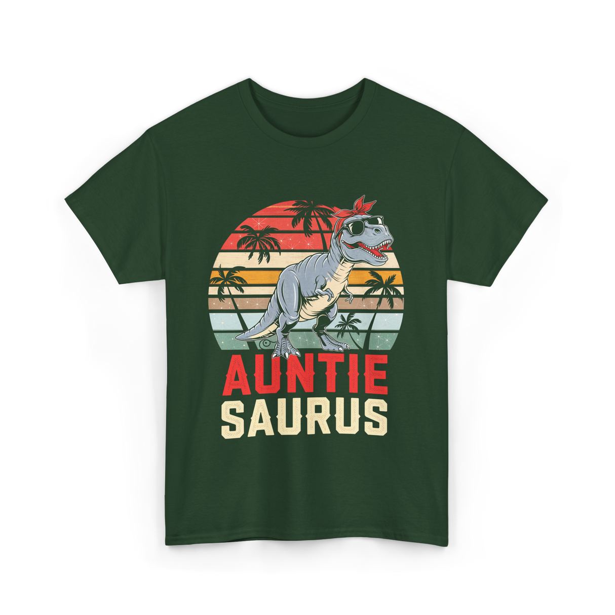 Auntie Saurus Dinosaur Family T-Shirt - Forest Green